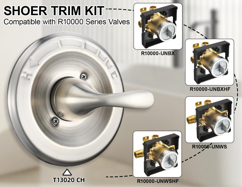 Merdicment T13020-SS Brushed Nickel Stainless Steel Replacement for Delta Classic 13 14 Series Single-Function Handle Trim Kit,Fit for Shower Rough-in Valve R10000 Series, (RP46074 Cartridge Included) - Image 3